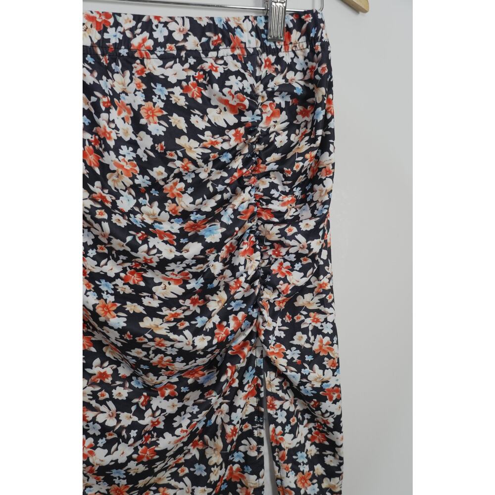 Floral Ruched Skirt‎ Women Large Navy Blue Side Slit Mini Skirt - Picture 2 of 5